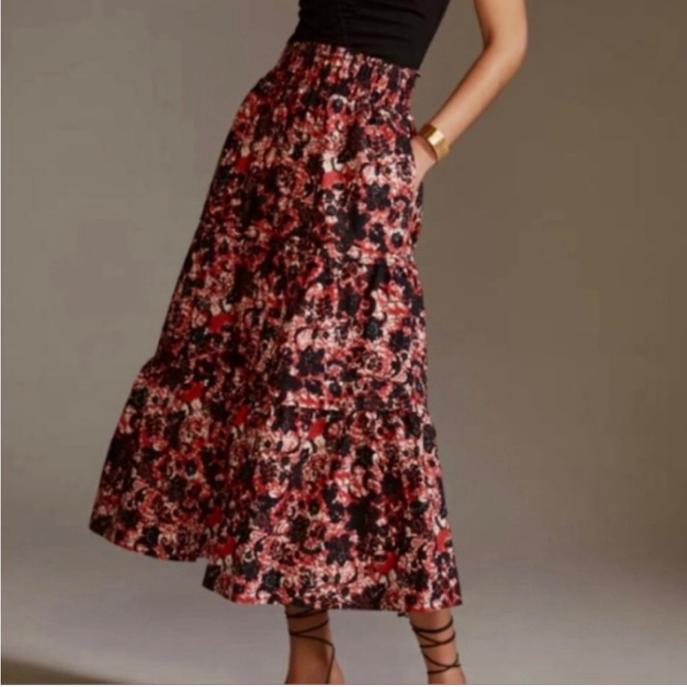 Anthropologie Maeve Somerset Printed Tiered Maxi Skirt